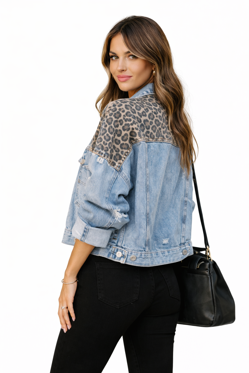 Leopard Panel Denim Jacket