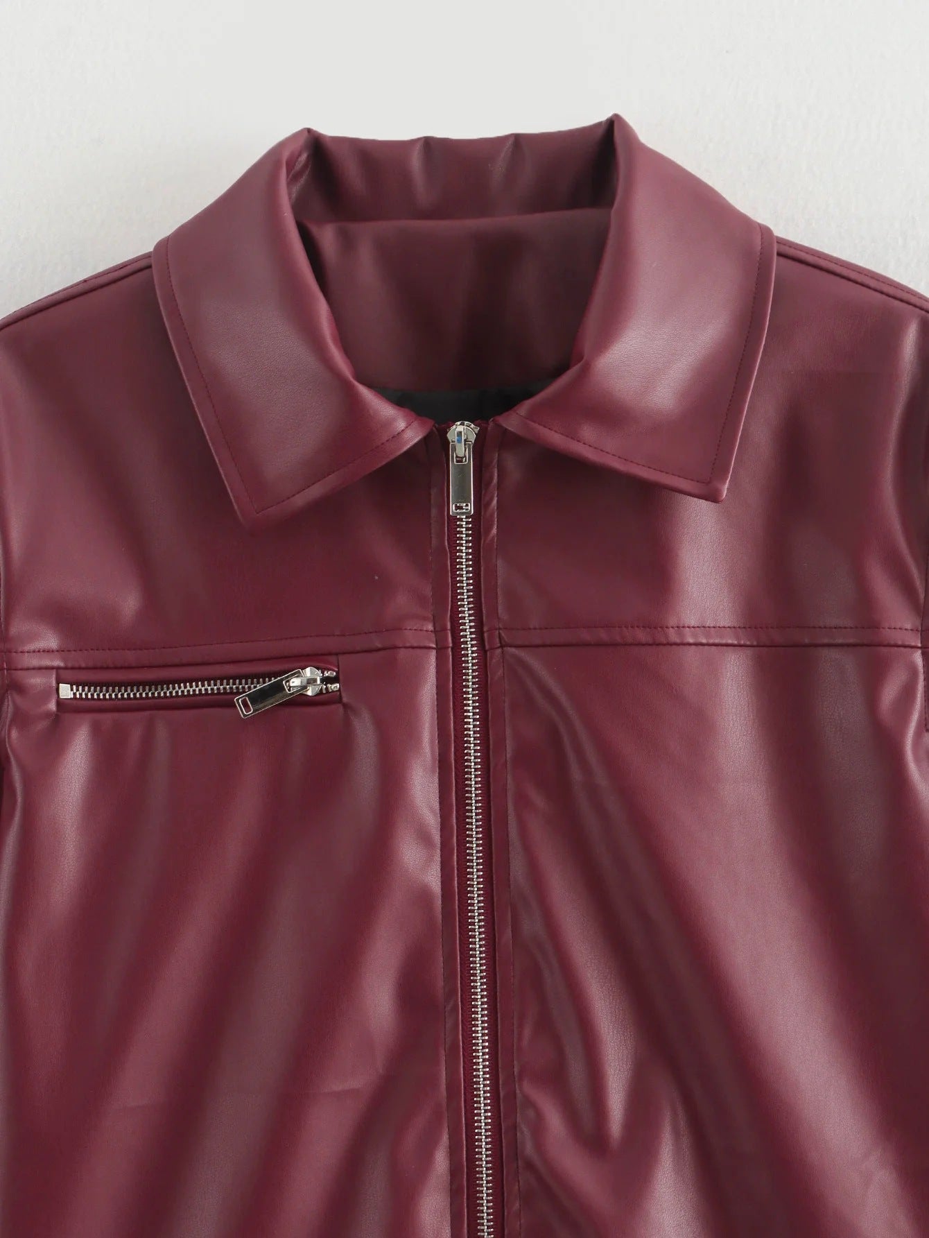 Vermelho Zip Front Faux Leather Jacket