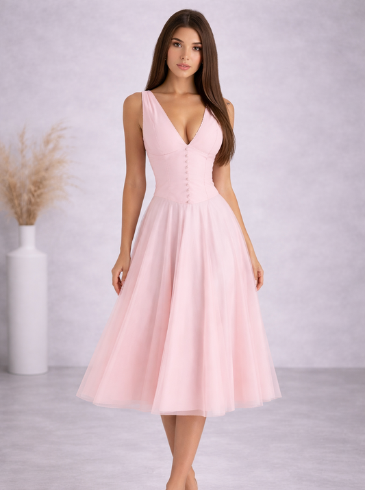 Rosalie Soft Blush - Midi Dress