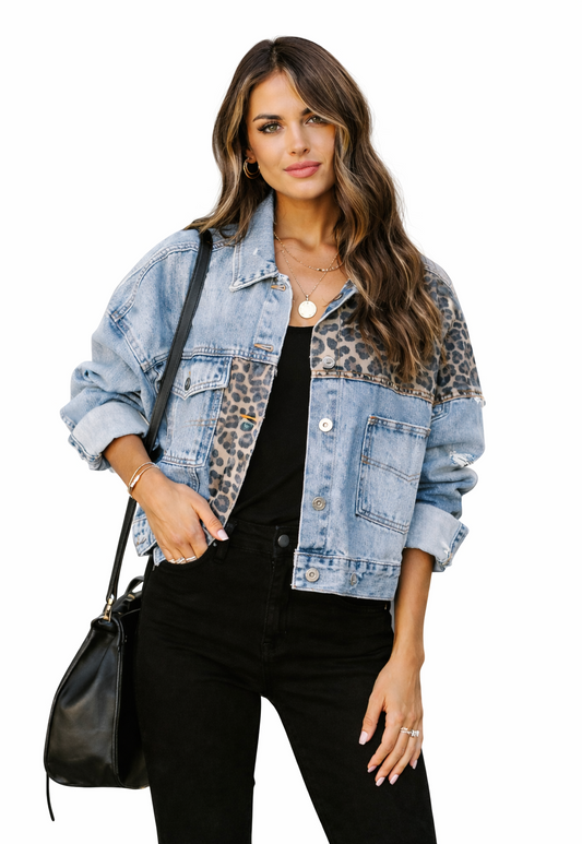 Leopard Panel Denim Jacket
